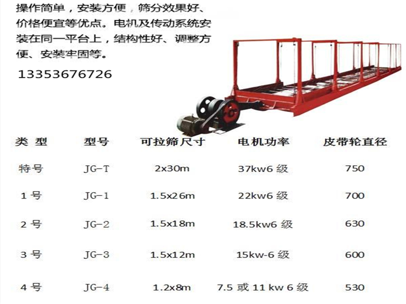 多規格吊掛式平麵往複篩選型參數表
